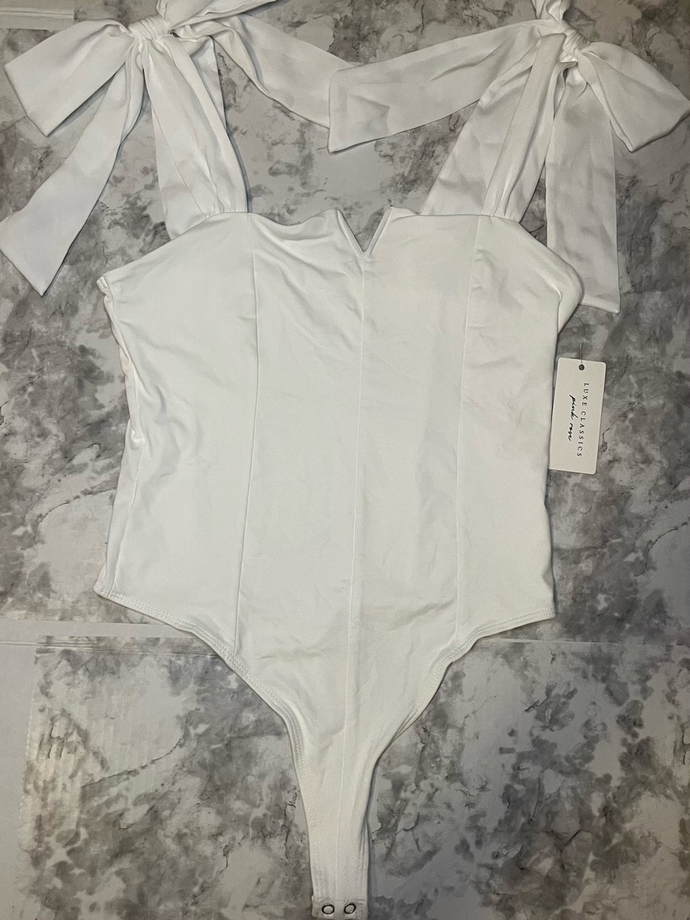 White Tie-Shoulder Bustier Bodysuit
